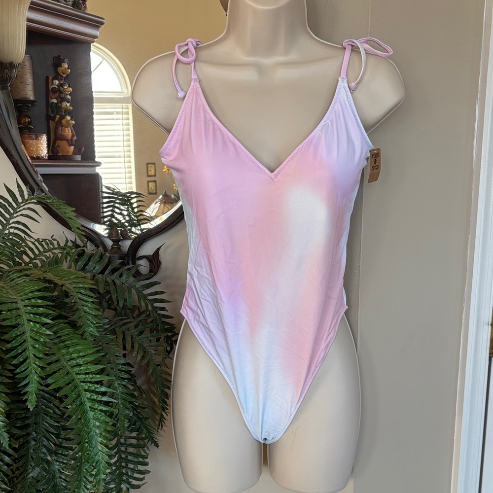 Brand New PINK Victoria’s Secret Plunge One-Piece Swimsuit Pastel Tie-Dye Beach